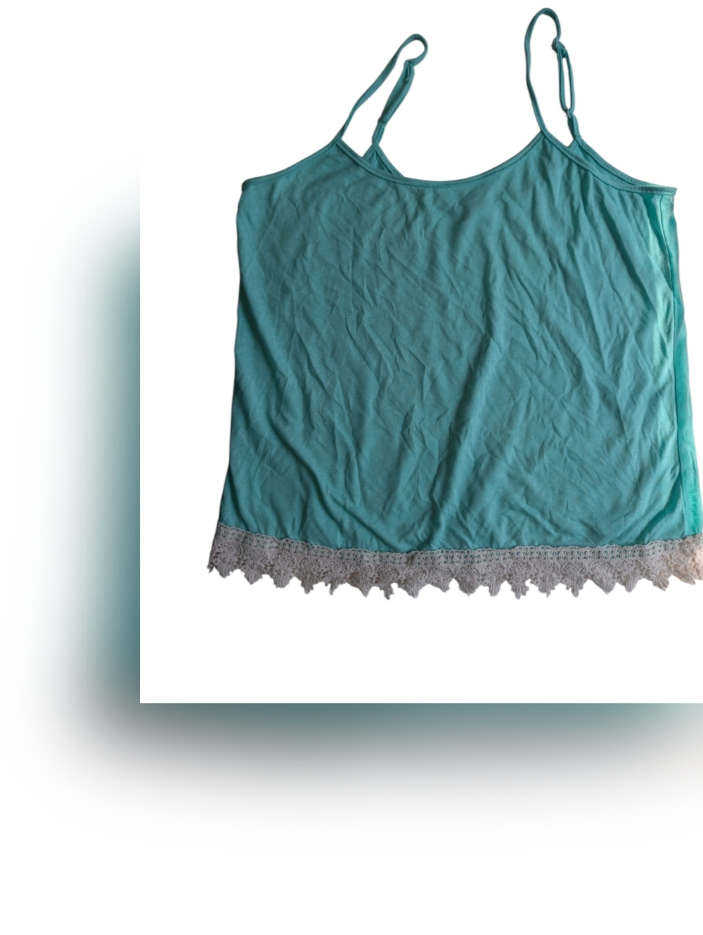 Vintage Y2K Aqua Teal Lace Trim Cami Top Women's Medium